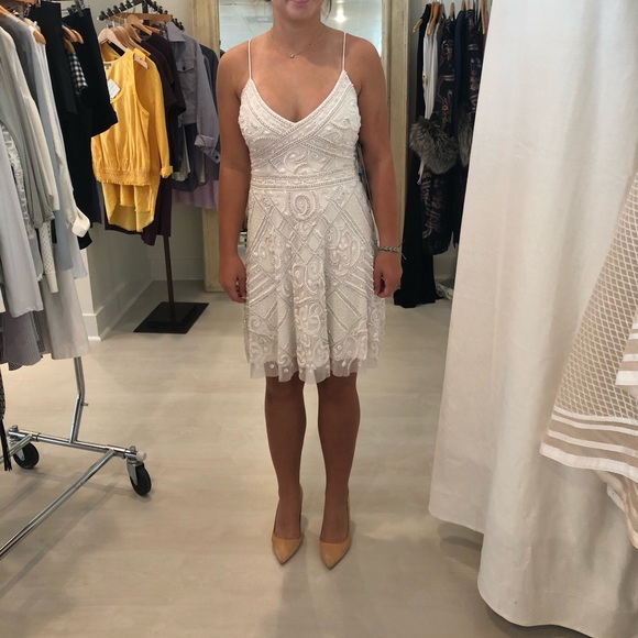 white beaded cocktail dress